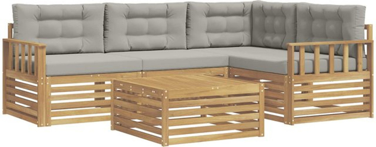 Modernes 6-teiliges Outdoor-Sofagarnitur Loungemöbel Set von vidaXL aus Polyester in Weiß und Grau - Bild 1