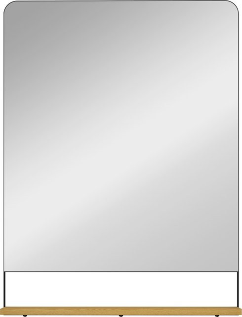 HOMCOM Wandspiegel mit Holzablage und Metallrahmen in Schwarz, rechteckiger Spiegel für Wohnzimmer oder Badezimmer, B: 80 cm, H: 60 cm - Bild 1