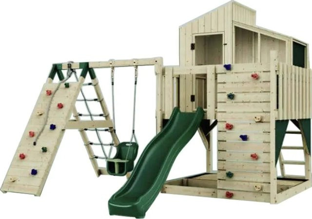 PolarPlay Spielturm Julie mit Babyschaukel, Kletterwand und Rutsche in Grün und Multicolour - Bild 1