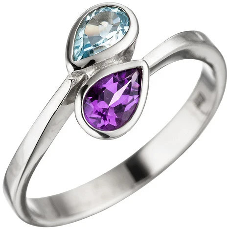 Colfem Ring 925 Silber, Amethyst, Blautopas, Damen, Ringgröße 54 - Bild 1