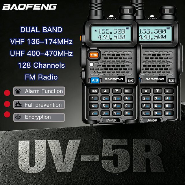 Baofeng UV-5R Dual-Band Walkie-Talkie VHF/UHF 5W Tragbares Langstrecken-Funkgerät mit 128 Kanälen in Schwarz - Bild 1