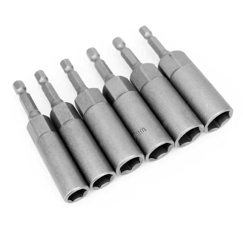 Universal Steckschlüsselsatz mit 1/4 Hex Schaft für elektrische Schrauber, Set aus tiefen Steckdosen in den Größen 8, 10, 12, 14 und 17 mm, Farbe: Silber - Bild 7