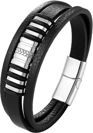 Armband Allbestart, Leder, Schwarz, Edelstahl, Herren, 23cm - Bild 1