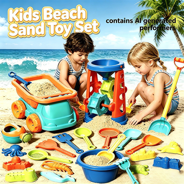 CONUSEA Kinder Strand Sandspielzeug Set in Mehrfarbig mit Eimer, Schaufel, Muldenkipper und Tierformen - Bild 1