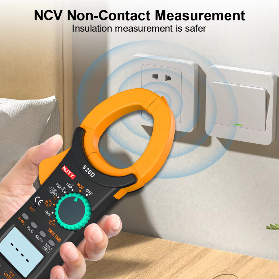 NJTY Digitales Stromzangenmultimeter in Schwarz mit 1000 A Messbereich, 6000 Counts, Spannung, Kapazität, Widerstand, Temperatur und Frequenz Messung - Bild 4