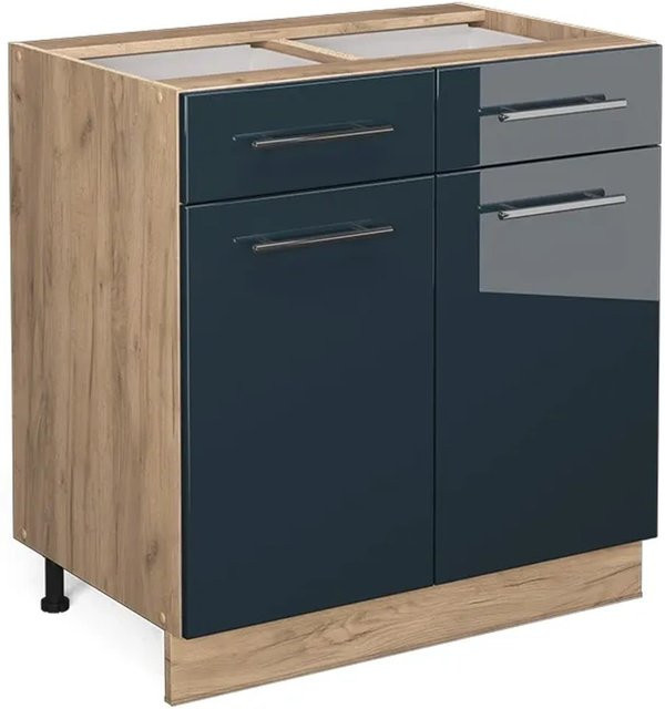 Vicco Küchenschrank Fame-Line Schubunterschrank in Dunkelblau Hochglanz und Eiche ohne Arbeitsplatte Breite: 80 cm - Bild 2