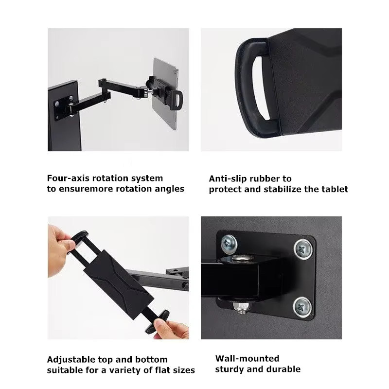 Universeller Metall-Wandhalter von FTBTOC für Tablets und Smartphones von 4 bis 13 Zoll, verstellbar und dehnbar, Farbe: Schwarz - Bild 5