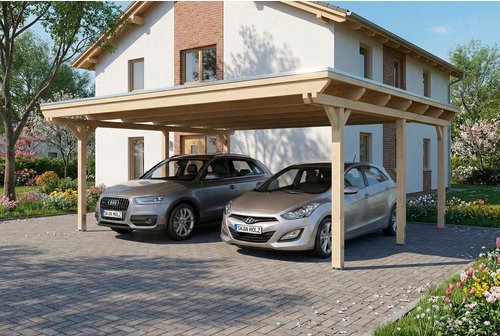 SKANHOLZ Carport Emsland aus Fichte mit Stahl-Flachdach in Beige und Anthrazit, B: 609 cm, T: 604 cm - Bild 1