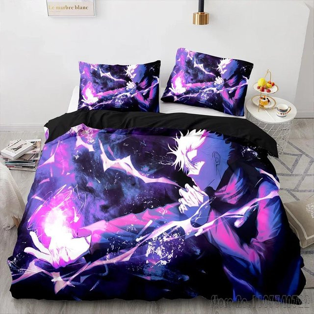 Binchi Fitness Anime Jujutsu Kaisen Satoru Gojo Bettwäscheset für Kinder mit 1 Bettbezug und 2 Kissenbezügen, Mehrfarbig, B/H: 120 x 150 cm - Bild 1