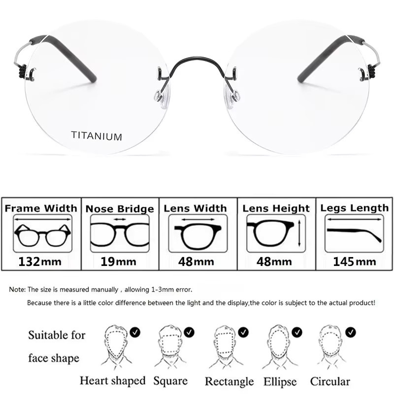 TUTU Korrektionsbrille, randlos, rund, Titan, Unisex - Bild 3