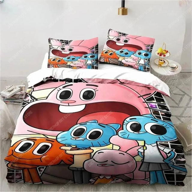 Bettwäscheset Die fantastische Welt Gumball mit Bettbezug und Kissenbezug aus Mikrofaser oder Polyester, Mehrfarbig, B/H: 90 x 200 cm - Bild 1