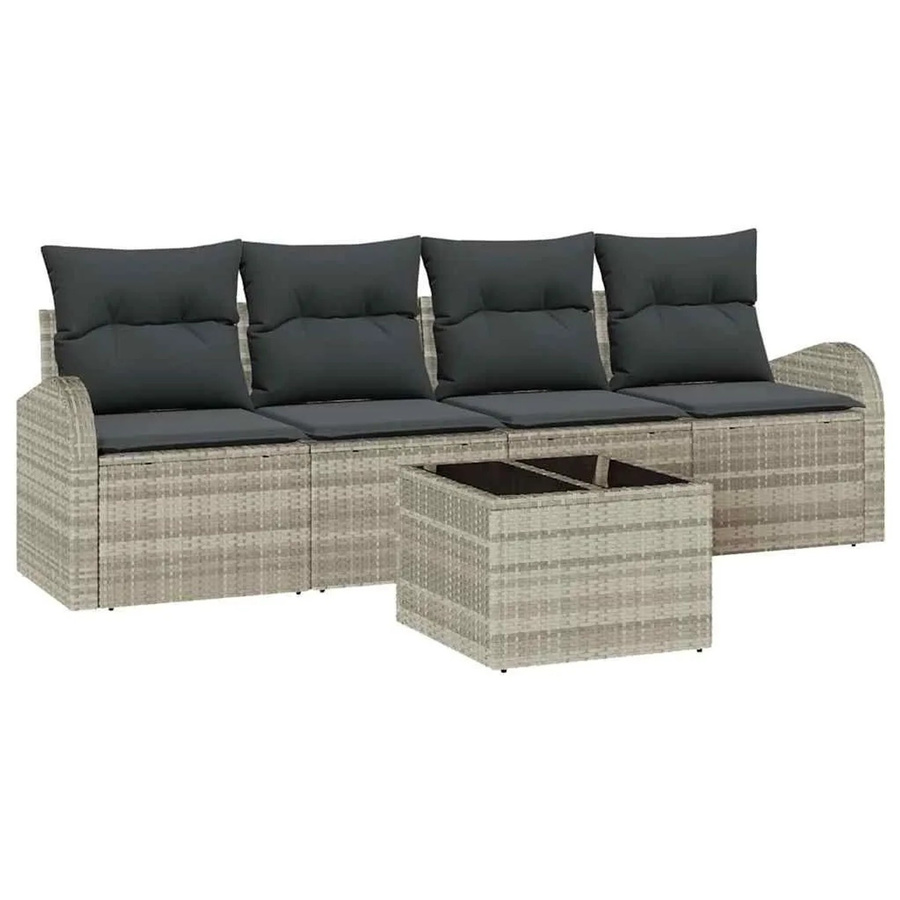 vidaXL Garten-Sofa-Set 5-tlg. mit Kissen in Grau, bestehend aus 3-Sitzer-Sofa, 2-Sitzer-Sofa, 2 Loungesesseln und Couchtisch aus pulverbeschichtetem Stahl mit UV-beständigen Polstern - Bild 2