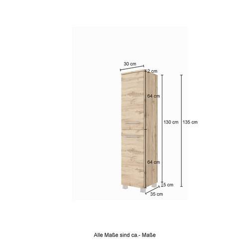 HELD MÖBEL Midischrank Livorno in Eiche Optik, Farbe Braun/Mehrfarbig, B/H/T: 30 x 130 x 35 cm - Bild 2
