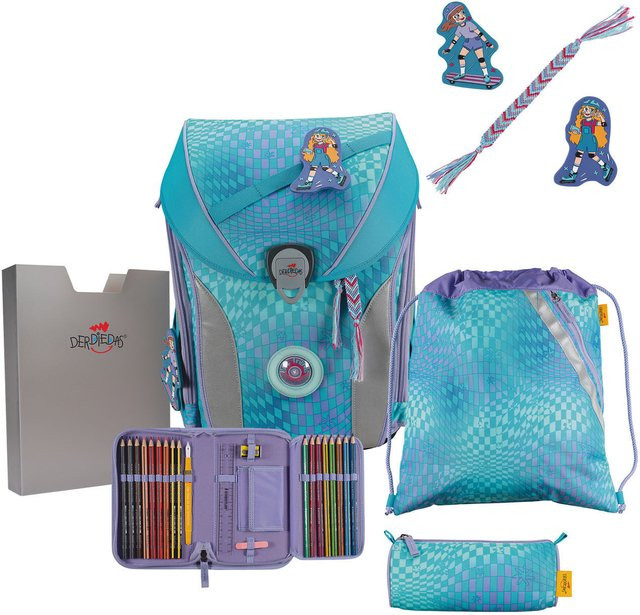 DerDieDas ErgoFlex MAX Exklusiv LED Schulrucksack-Set 5-teilig mit Sportbeutel Active in Pink und Turquoise - Bild 1