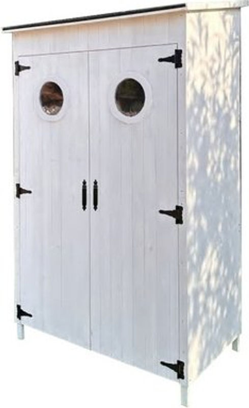Leco Gartenschrank Toni aus Tannenholz in Weiß mit Glastüren, B/T/H: 118 x 70 x 190 cm - Bild 5