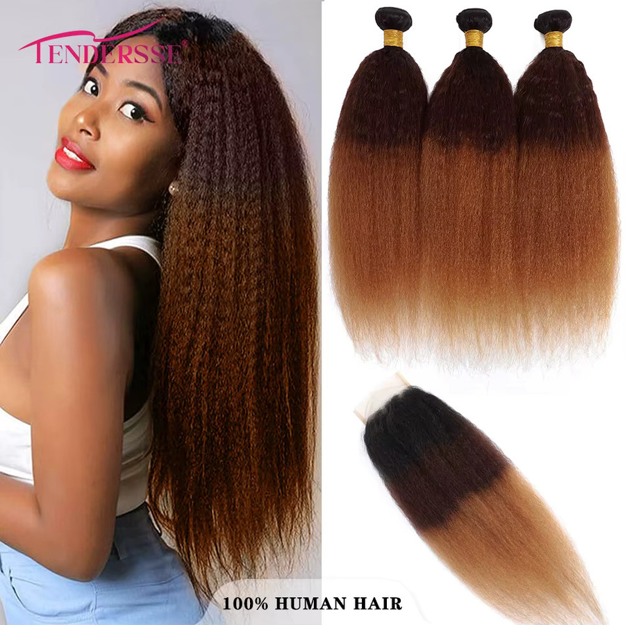 fraisbelle Haar Bundles, 100% Ombre Echthaar, Yaki Gerade, 4x4 HD Spitze - Bild 2