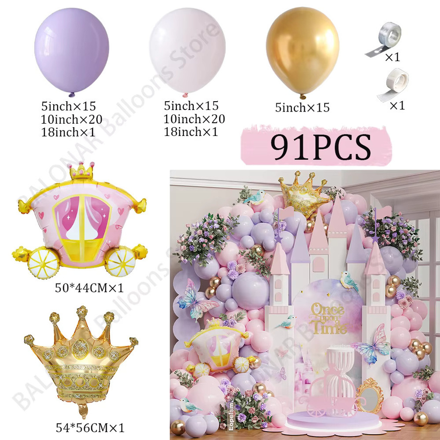 BALONAR Ballon Girlande Set Rosa Prinzessin Schloss Vintage mit Krone Folienballons für Geburtstag, Baby Shower oder Hochzeit - Bild 2