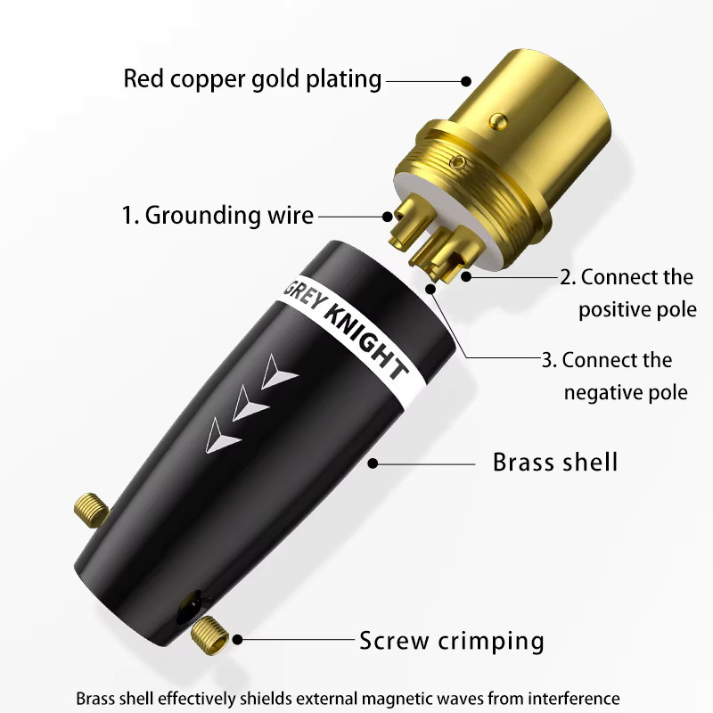 Grey Knight XLR-Balancierstecker aus reinem Rotkupfer, vergoldet und rhodiniert für Audio-Lautsprecher, Verstärker und Mikrofone - Bild 2
