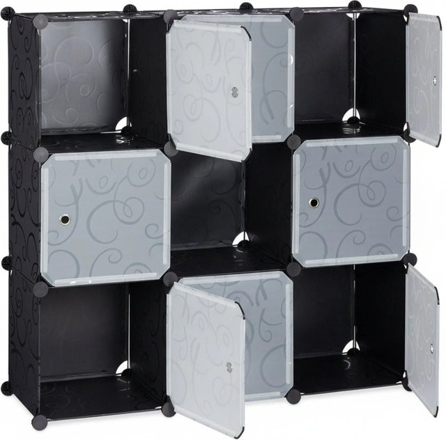 Relaxdays Regalsystem aus Kunststoff mit Türen in Schwarz, B/T/H: 95,5 x 32 x 95,5 cm - Bild 1