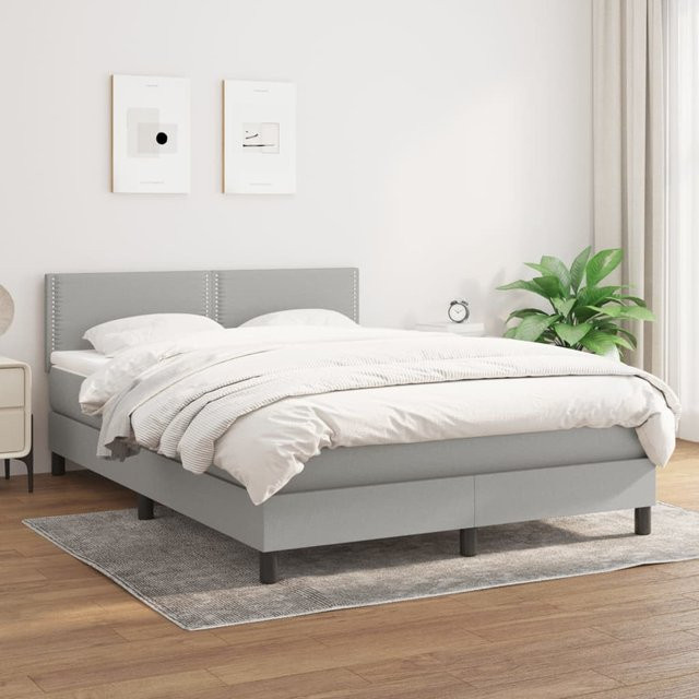 vidaXL Boxspringbett mit Matratze Hybrid-Design in Hellgrau, B/T/H: 140 x 190 cm - Bild 2