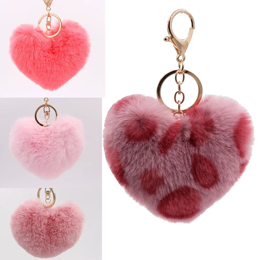 FIMAODZ Schlüsselanhänger, Pompon-Herz, Leopardenmuster, Plüsch, Damen - Bild 2