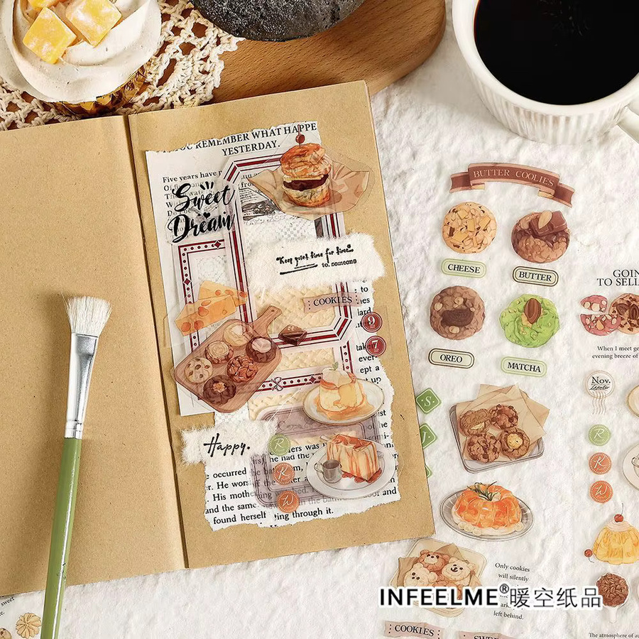 3 Stück Vintage Aufkleber mit Brot- und Dessert-Motiven in Multicolour für dein DIY-Album und Scrapbook-Dekorationspapier - Bild 2
