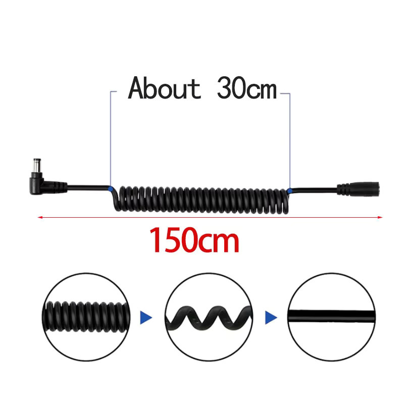 JCD DC Federkabel Stecker Set mit männlichem und weiblichem Anschluss, Farbe Schwarz, 5,5 x 2,5 mm und 5,5 x 2,1 mm, gerade Ausführung - Bild 3