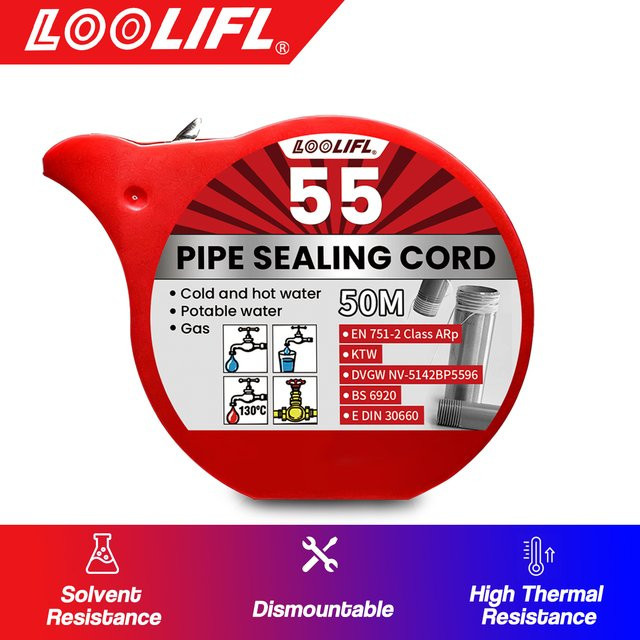 L55 Rohrverschlussseil mit Metallgewinde als Ersatz für Küchen- und Badezimmerarmaturen zur Rohrabdichtung und Reparatur - Bild 1