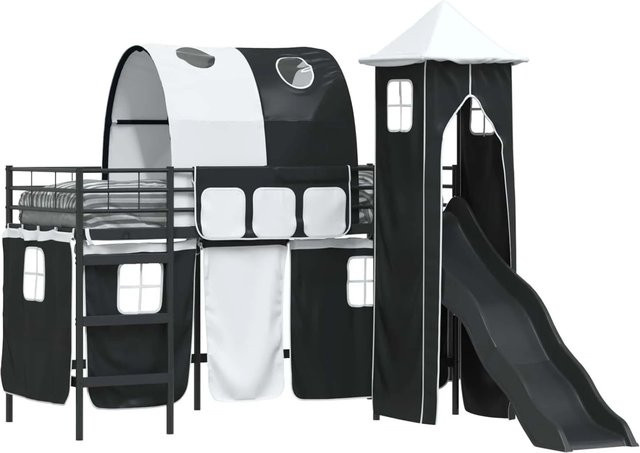vidaXL Kinderloftbett aus Metall in Schwarz, modern und matt, B/T/H: 90 x 190 x 105 cm - Bild 1
