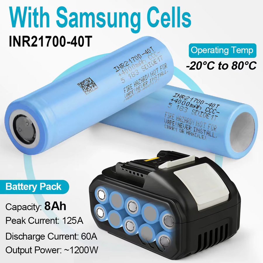 Waitley 21700-40T Akku für Makita 18V Elektrowerkzeuge mit Samsung INR-Zellen, 8000 mAh - Bild 2