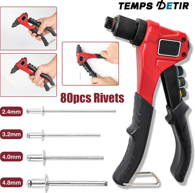 Elektrisches Nietpistolen-Set von TEMPS DETIR in Rot mit 80 Nieten und Akku für DIY-Anwendungen, inklusive Einsteckmuttern und Gürtel - Bild 1