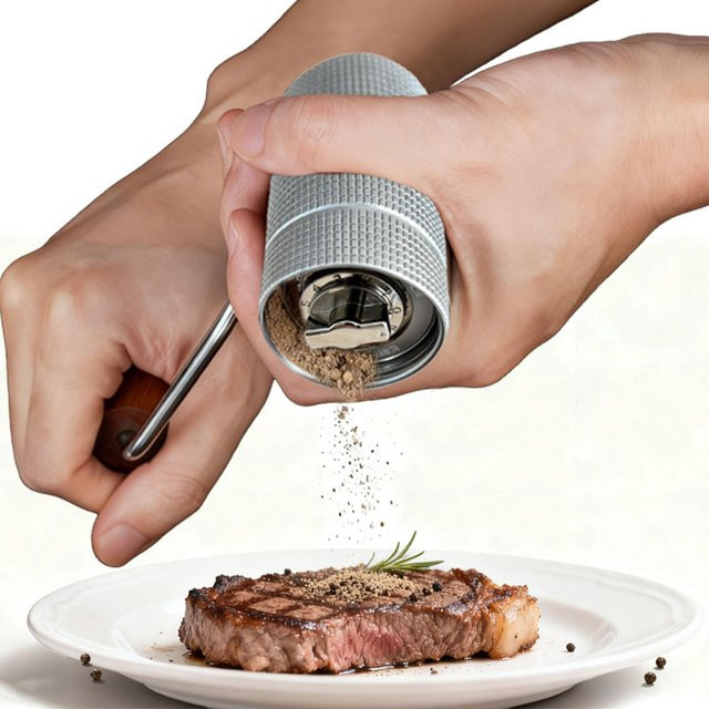Manuelle Pfeffermühle aus Edelstahl von CF Wisdom in Silber, runde Pfeffermühle zum Kochen und Grillen - Bild 1