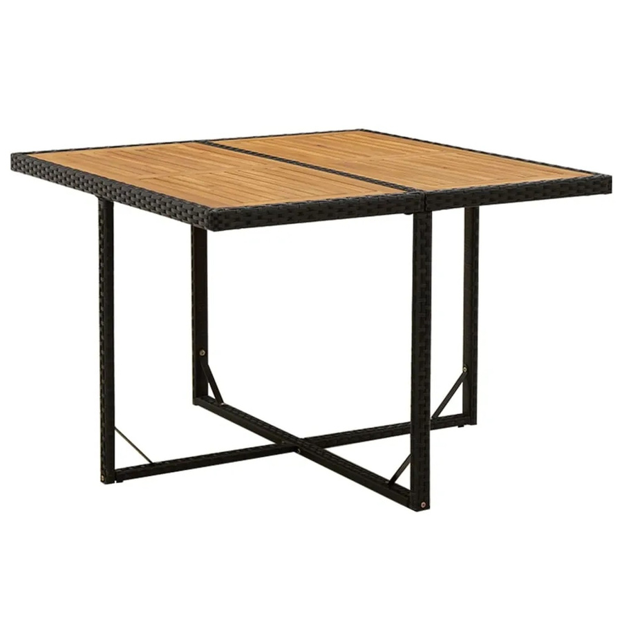 vidaXL Gartentisch aus Akazienholz und Polyrattan in Schwarz, ausziehbar, B/T/H: 109 x 107 x 74 cm - Bild 2
