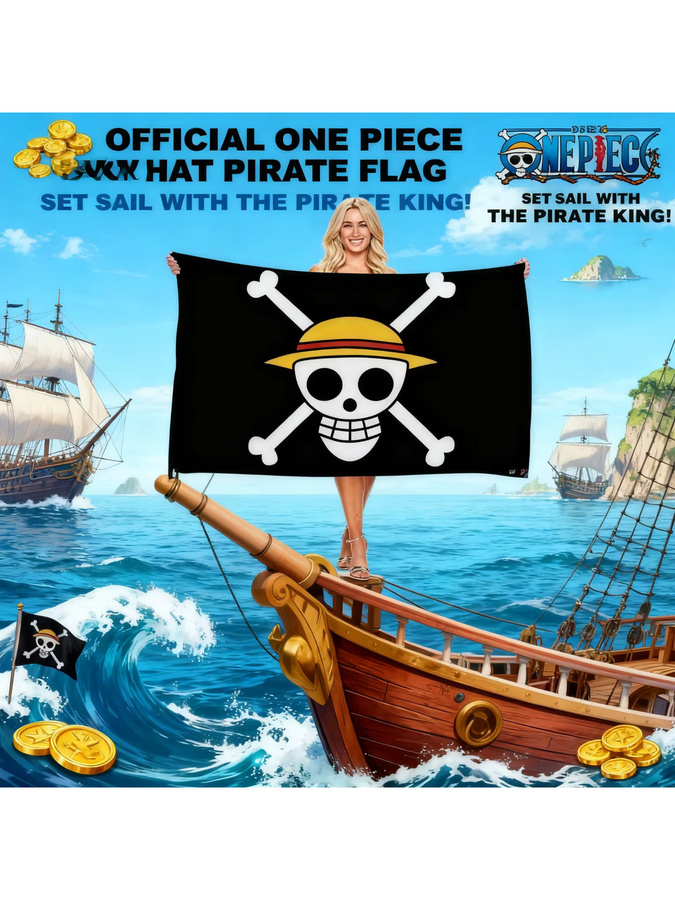 Bandai One Piece Strohhut-Piraten Totenkopfflagge Monkey D. Luffy Banner aus Polyester, Farbe: Schwarz, B x H: 90 x 150 cm - Bild 5