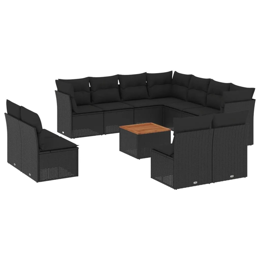 vidaXL 12-tlg Garten-Sofagarnitur Modell 45 aus Polyrattan in Schwarz mit Tisch und Kissen - Bild 2