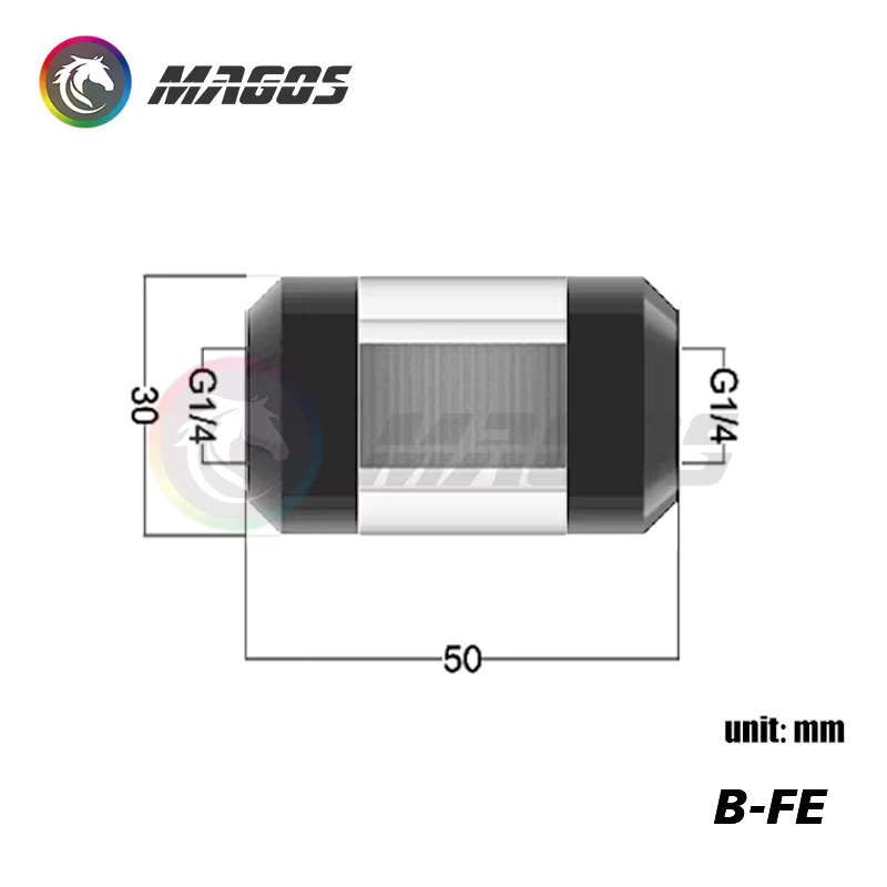 B-FE Hochleistungs-Metall-Wasserkühlfilter mit hohem Durchfluss und geringem Wasserwiderstand, G1/4'' 250 Mesh Filternetz, Schwarz/Silber - Bild 2