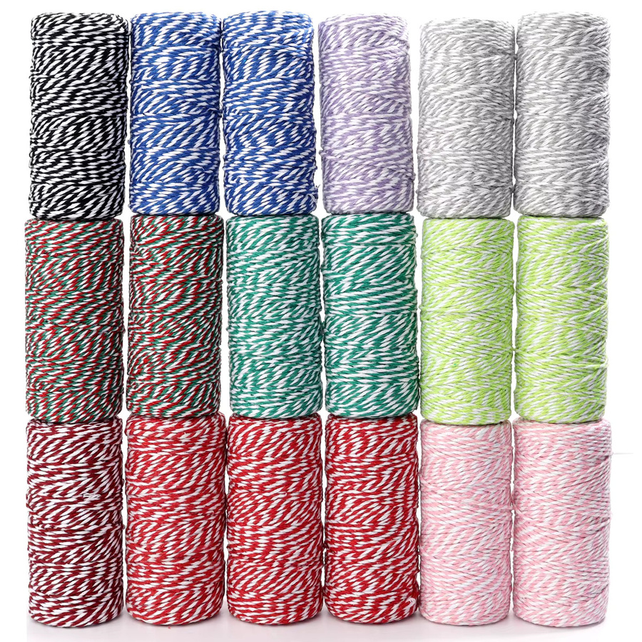 Buntes zweifarbiges Twist-Baumwollseil für DIY-Dekoration, 100 m Rolle, Farben: Grün und Weiß - Bild 3