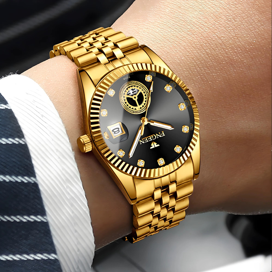 BINBOND Armbanduhr Quarz, Edelstahl, Gold, Schwarz, Herren - Bild 2
