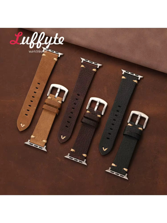 luffyte Uhrenarmband Leder, Lychee-Textur, Schwarz, Herren - Bild 2