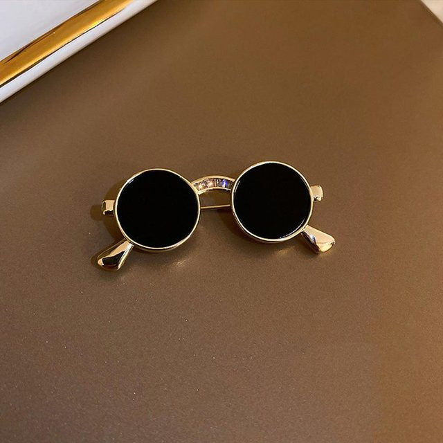 Brosche Mini Sonnenbrille, Messing, Gold, Kristall, Unisex, Vintage - Bild 1