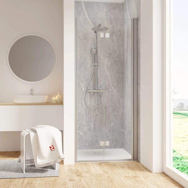 Schulte Garant 2.0 ExpressPlus Drehfalttür in Nische aus Glas in Silber, B: 90 cm, H: 200 cm - Bild 1