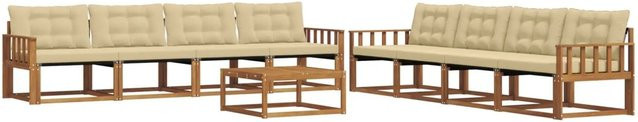 vidaXL Outdoor-Sofagarnitur 9-tlg. aus Akazienholz mit Textilene und Kissen, Natur und Beige - Bild 1