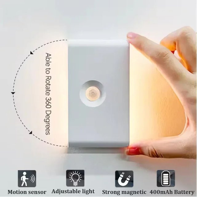 SKYSHADOW Kabellose LED-Nachtlampe mit Bewegungssensor, USB-aufladbare moderne Wandleuchte in Weiß mit warmweißem Licht - Bild 1