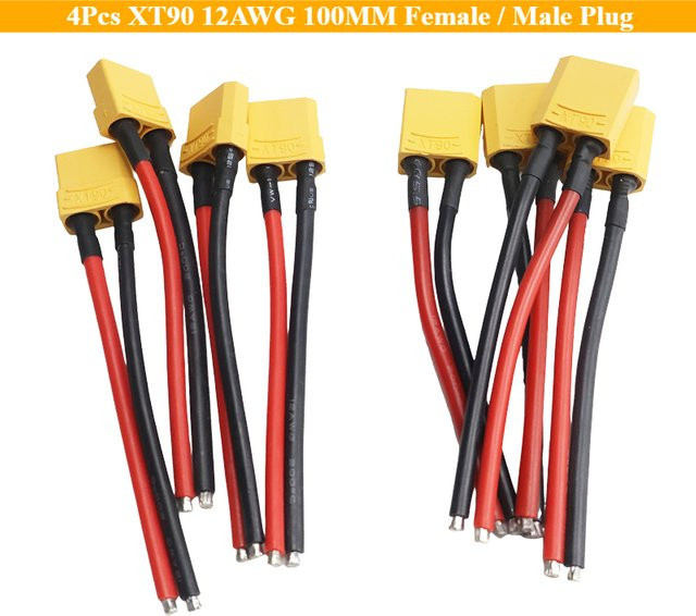 4er-Set XT90 12AWG Stecker mit 100 mm Silikon-Draht, männlich und weiblich, gelb, für RC Lipo Batterien und Motoren - Bild 1
