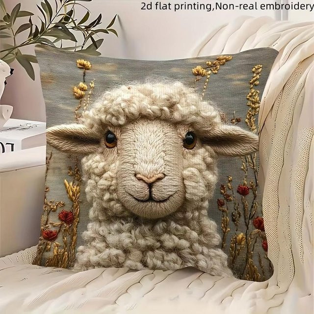 Dekorativer Kissenbezug mit Alpaka-Design von JMG Clothing, Beige, B/B: 45 x 45 cm - Bild 1