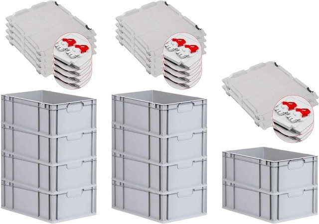 PROREGAL Spar Set 10x Eurobox Nextgen Economy mit Scharnierdeckel und roten Schiebeschnappverschlüssen, Farbe: Rot/Grau, H x B x T: 22 x 40 x 60 cm, 44 Liter - Bild 1