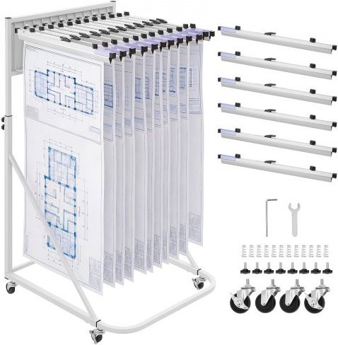 VEVOR Mobiles Blueprint-Aufbewahrungsregal aus Stahl mit 6 Aluminium-Klemmen (610 mm) und Rollen für Büro und Zuhause - Bild 1