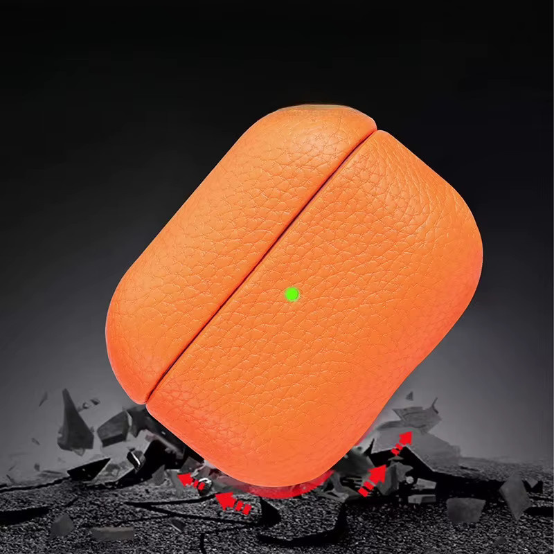 Apple AirPods Pro Schutzhülle aus Leder mit Litschi-Muster in Weiß und Orange - Bild 2