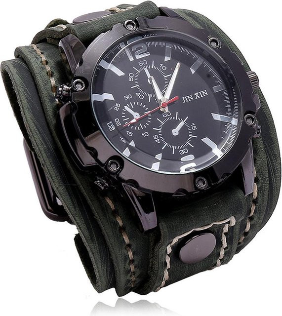 Herrenuhr, Quarz, Lederarmband, grün, 50,0 mm - Bild 1