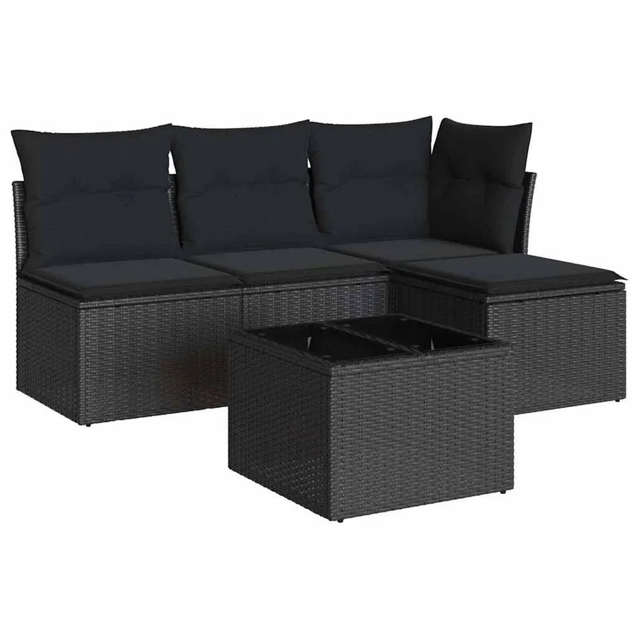 vidaXL 5-teilige Garten-Sofagarnitur in L-Form aus schwarzem Poly-Rattan mit wetterfesten Kissen und pulverbeschichtetem Stahlgestell - Bild 2